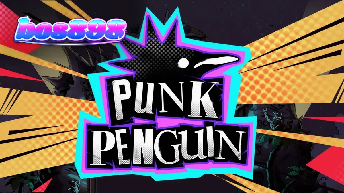 Tampilan visual slot Punk Penguin dengan tema konser punk yang penuh energi