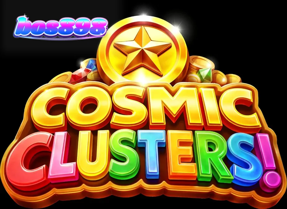 Tampilan visual neon dan simbol alien dalam permainan slot Cosmic Clusters